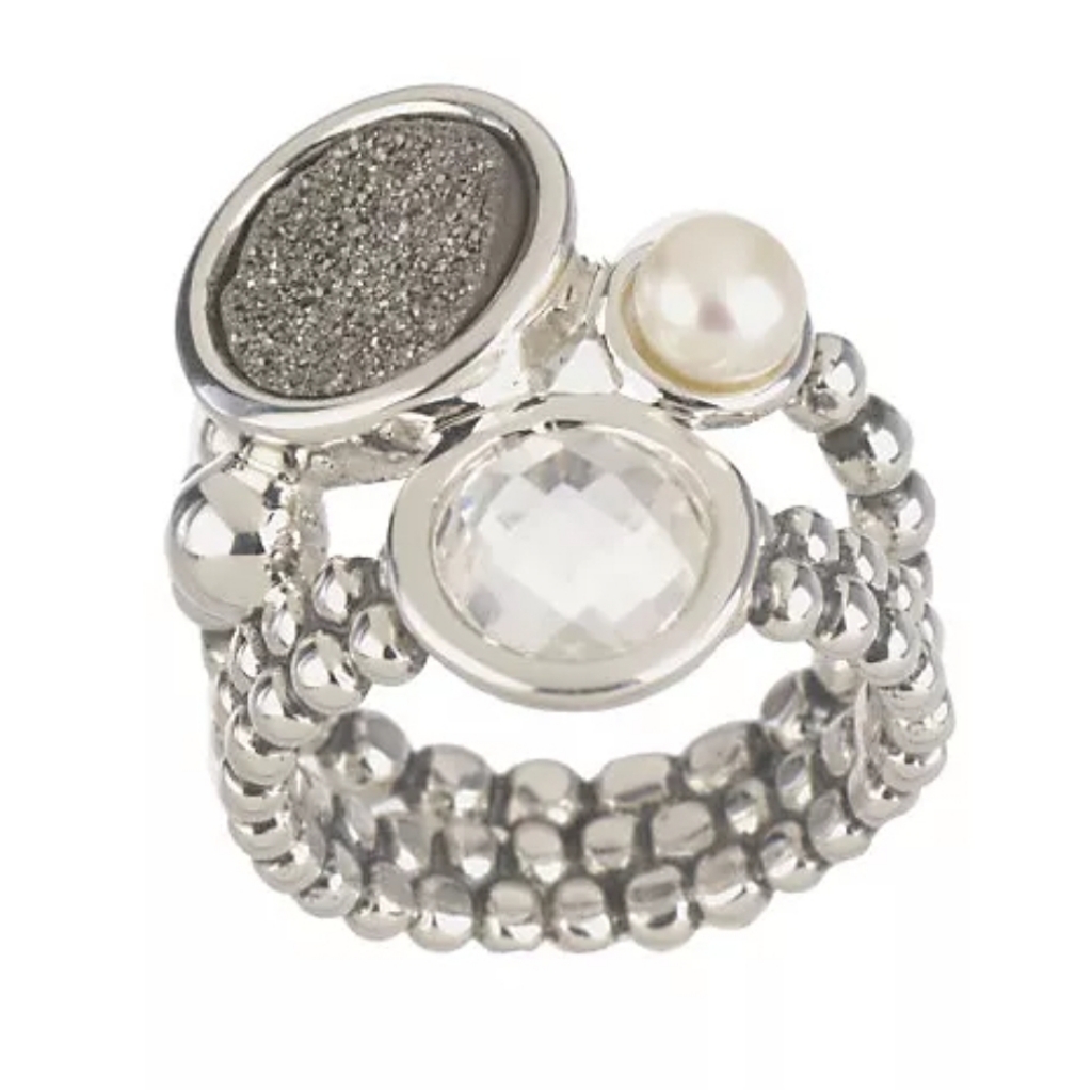 Genuine Druzy Quartz Pearl And Crystal Ring Size 7 199$